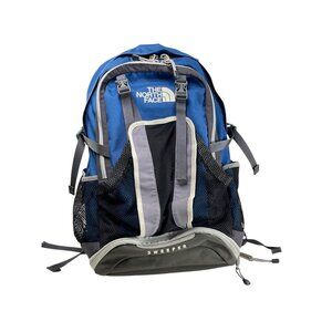 The North Face Sweeper Blue & Gray Backpack With Multiple Compartments & Mesh Po